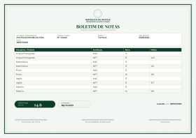 Pré-visualização do modelo Boletim de Notas - Institucional - Esmeralda Real (Boletim de Notas)