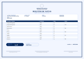 Pré-visualização do modelo Boletim de Notas - Institucional - Safira (Boletim de Notas)