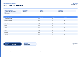Pré-visualização do modelo Boletim de Notas - Branca Lateral - Safira (Boletim de Notas)
