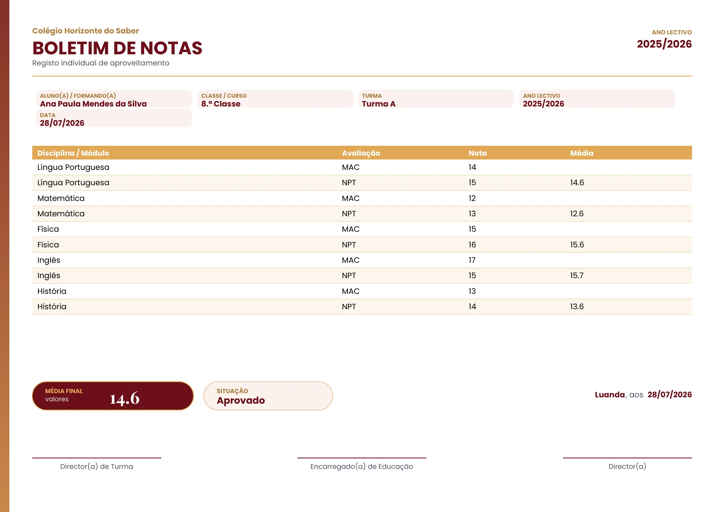 Pré-visualização ampliada do modelo Boletim de Notas - Branca Lateral - Rubi