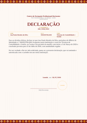 Pré-visualização do modelo Declaração - Samakaka - Terra Vermelha (Fichas de Inscrição / Declarações)