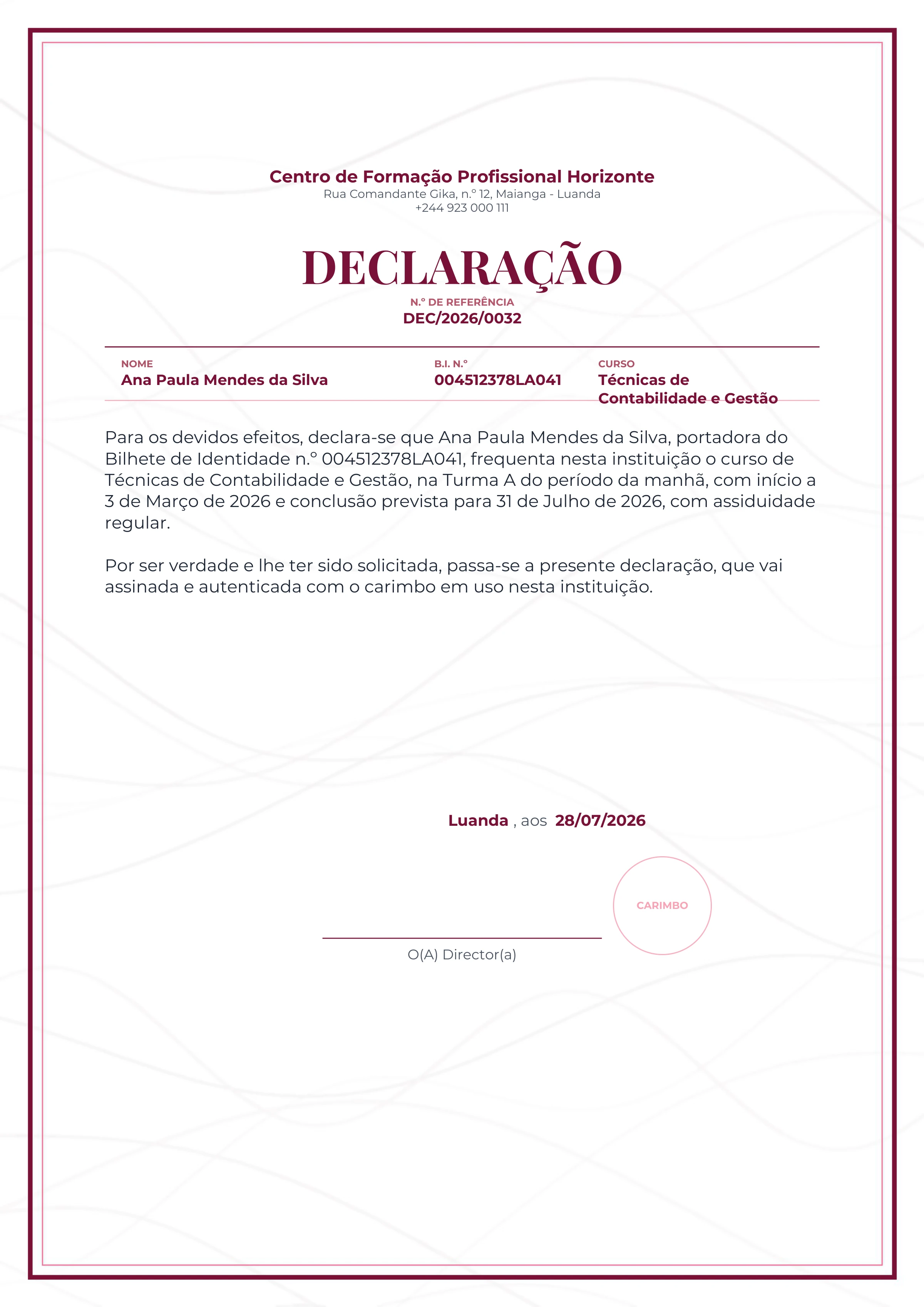 Pré-visualização ampliada do modelo Declaração - Mármore - Cereja