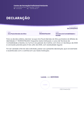 Pré-visualização do modelo Declaração - Cabeçalho Curvo - Lavanda (Fichas de Inscrição / Declarações)