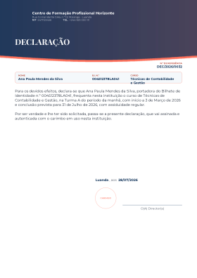 Pré-visualização do modelo Declaração - Cabeçalho Curvo - Marinho e Coral (Fichas de Inscrição / Declarações)