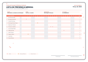Pré-visualização do modelo Lista de Presença (Primário) - Alegre - Coral (Listas de Presença)