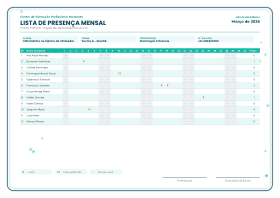 Pré-visualização do modelo Lista de Presença (Primário) - Alegre - Turquesa (Listas de Presença)