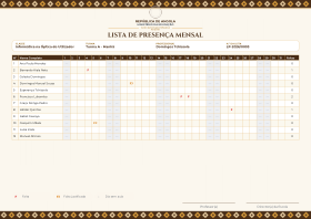 Pré-visualização do modelo Lista de Presença (Primário) - Samakaka - Savana (Listas de Presença)