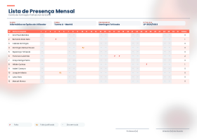 Pré-visualização do modelo Lista de Presença (Primário) - Aguarela - Marinho e Coral (Listas de Presença)