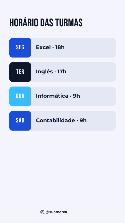 Pré-visualização do modelo Horário das turmas (Formação)