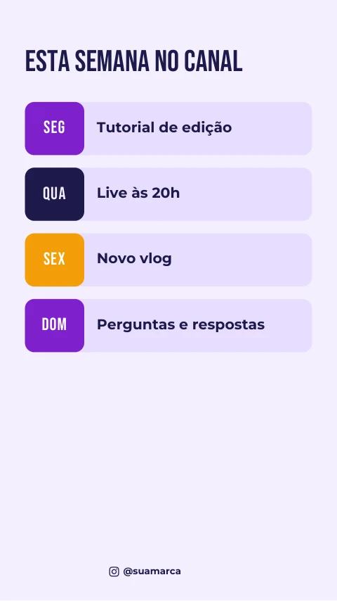 Pré-visualização do modelo Agenda da semana (Creator)