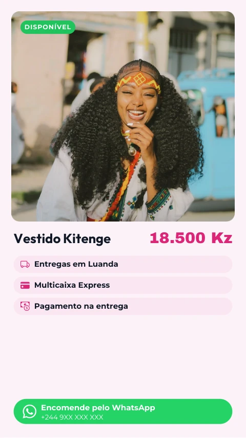 Pré-visualização do modelo Venda pelo WhatsApp (entregas e Multicaixa) (Negócios)
