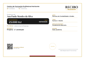 Pré-visualização do modelo Recibo - Nacional (Horizontal) - Angola (Recibos)