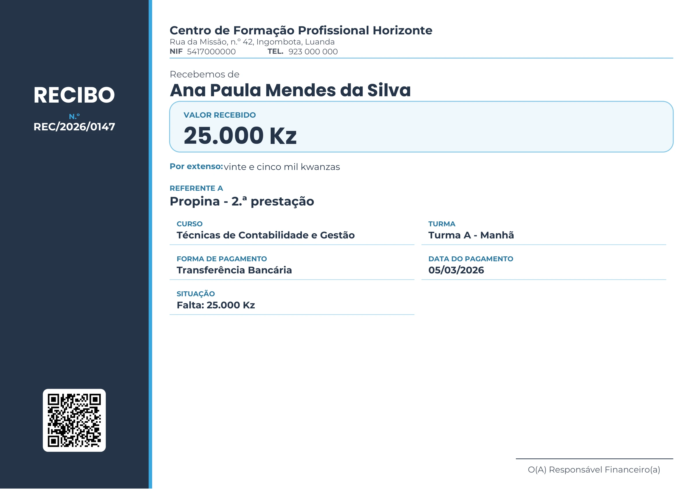 Pré-visualização ampliada do modelo Recibo - Coluna (Horizontal) - Aço e Céu