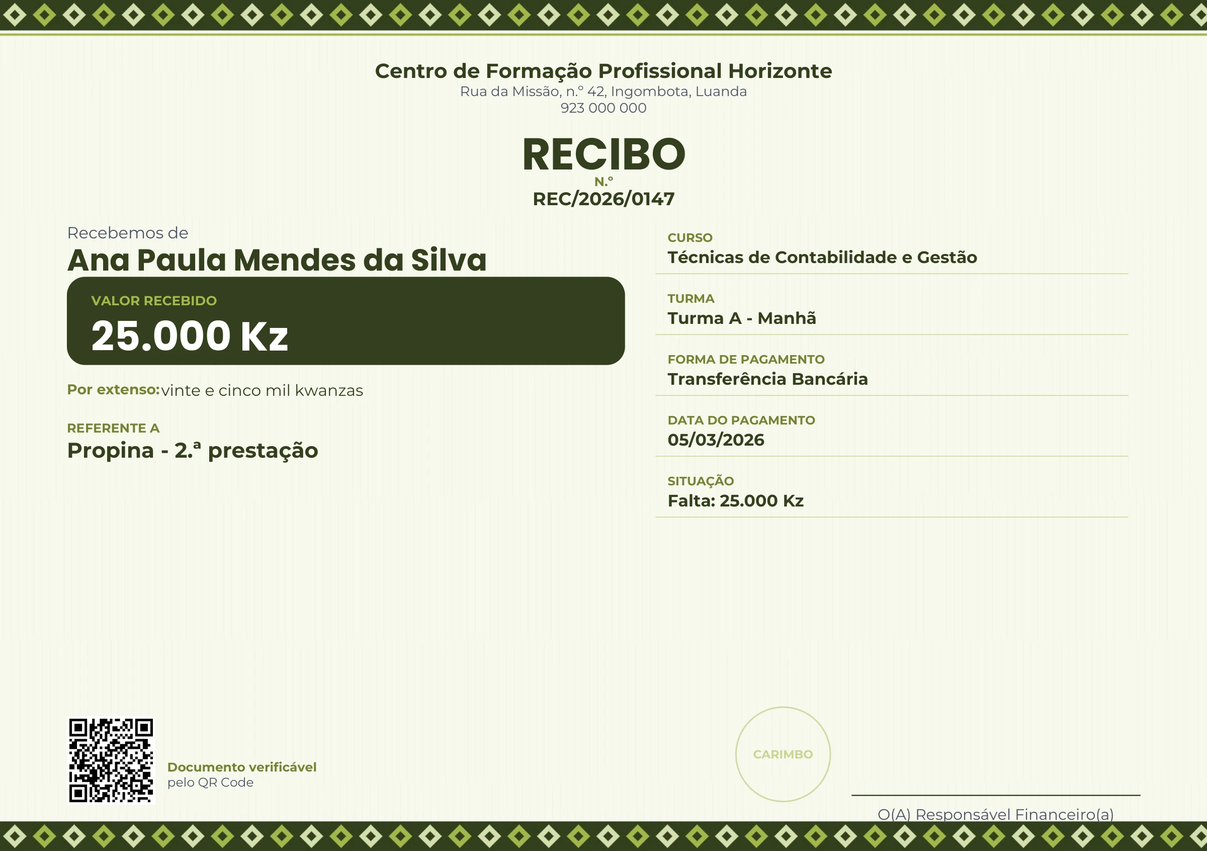 Pré-visualização ampliada do modelo Recibo - Samakaka (Horizontal) - Baobá