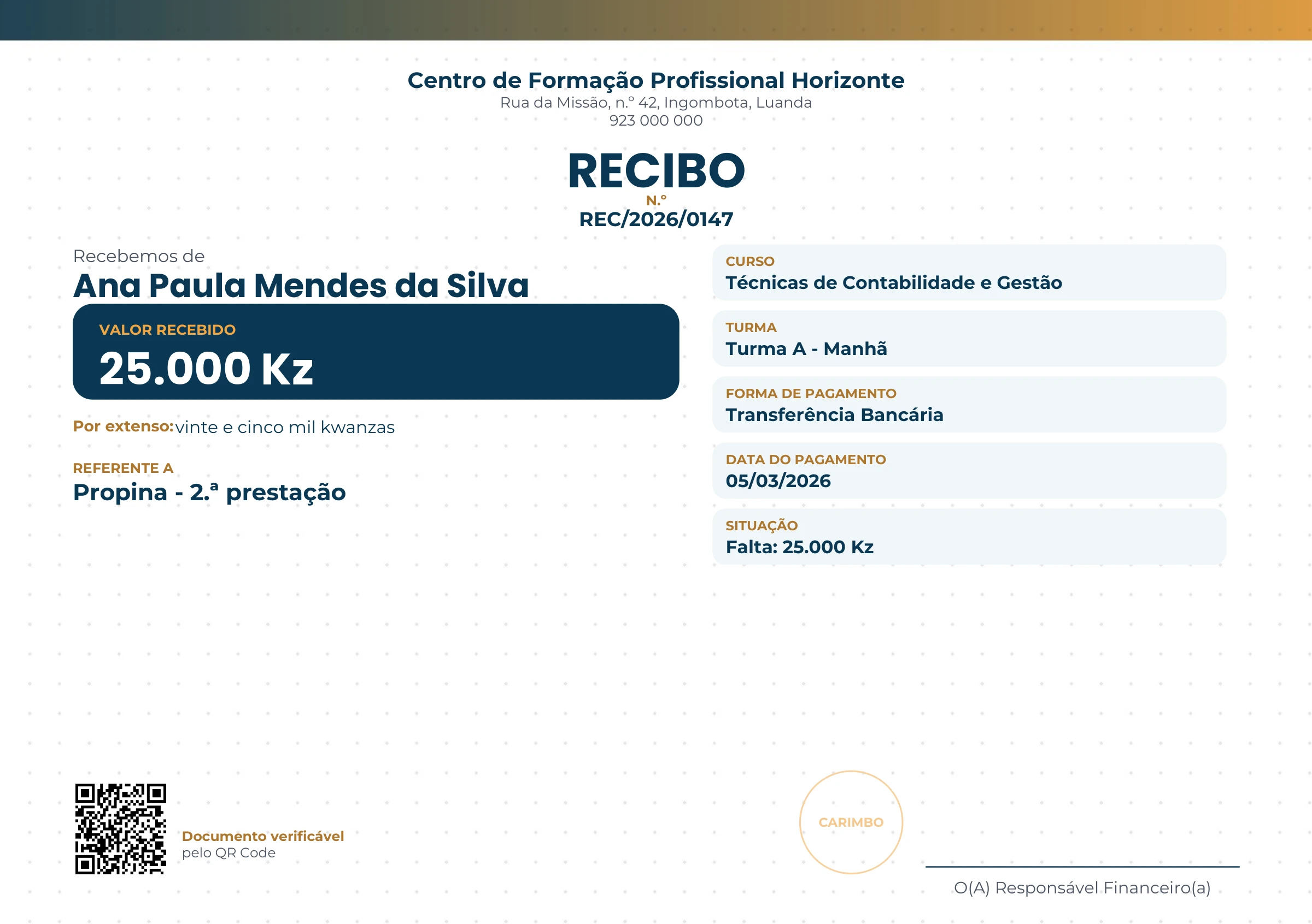 Pré-visualização ampliada do modelo Recibo - Pontilhado (Horizontal) - Atlântico