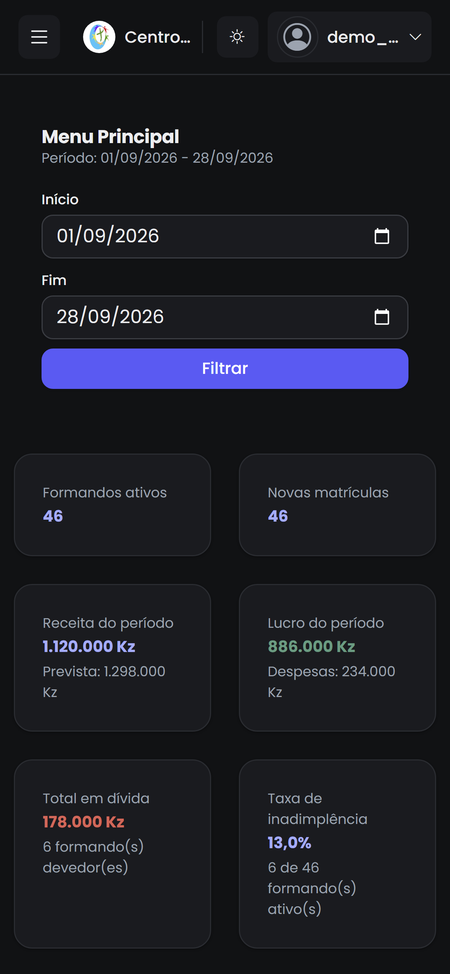 O mesmo Menu Principal num telemóvel